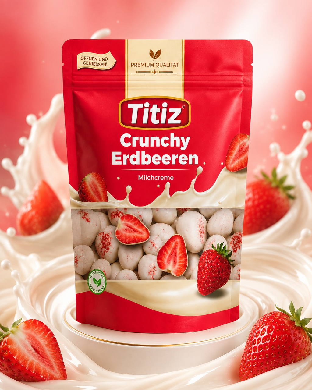 Titiz Crunchy Erdbeeren mit Milchcreme – 100 g