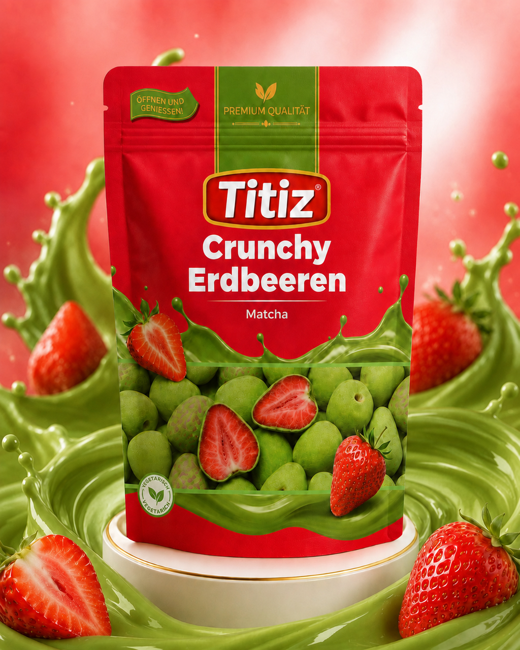 Titiz Crunchy Erdbeeren mit Matcha – 100 g
