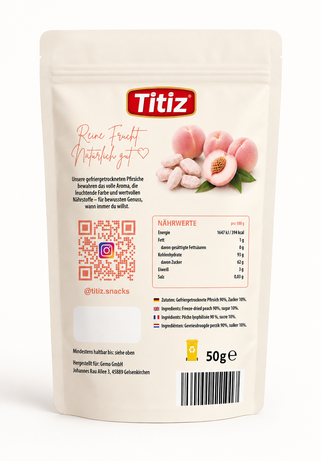 Gefriergetrocknete Pfirsich - 50g